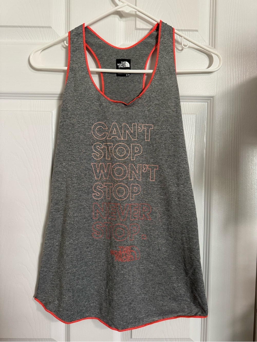 The North Face Gray Racerback Tank with Pink Trim and Motivational Print